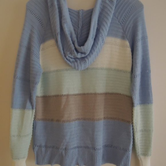 Ladies Sweater Size M Lightweight Striped Pullover Drawstring Hood $72 Value NEW - Picture 4 of 8